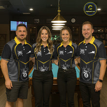 Load image into Gallery viewer, Black 8 Ball Crown Pool Women Polo &amp; 1/4-Zip Team Shirts Custom Billiards Ball &amp; Cue Attire|Yellow NYN2459