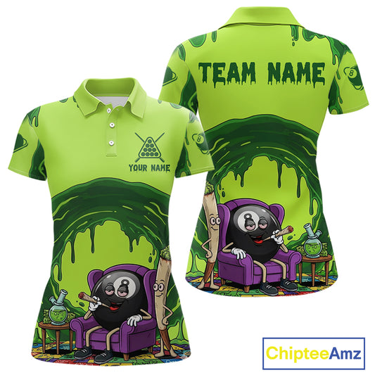 Green Dripping Funny Smoking 8 Ball Billiard Pool Shirt For Women Custom Billiard Team Jerseys NYN3047