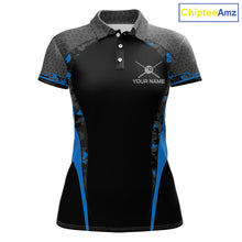 Load image into Gallery viewer, Camo 8 Ball Pool Billiard Polo &amp; 1/4-Zip Shirt For Women Custom Blue And Black Billiard Team Attire NYN3049