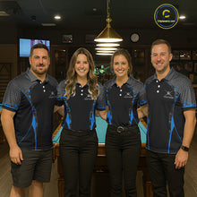 Load image into Gallery viewer, Camo 8 Ball Pool Billiard Polo &amp; 1/4-Zip Shirt For Women Custom Blue And Black Billiard Team Attire NYN3049
