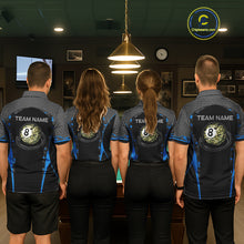 Load image into Gallery viewer, Camo 8 Ball Pool Billiard Polo &amp; 1/4-Zip Shirt For Women Custom Blue And Black Billiard Team Attire NYN3049