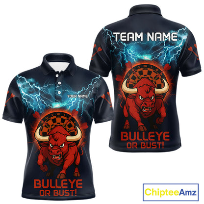 Men's Custom Darts Shirt With Red Angry Bull Lightning Effect And Flame Dartboard NYN0262