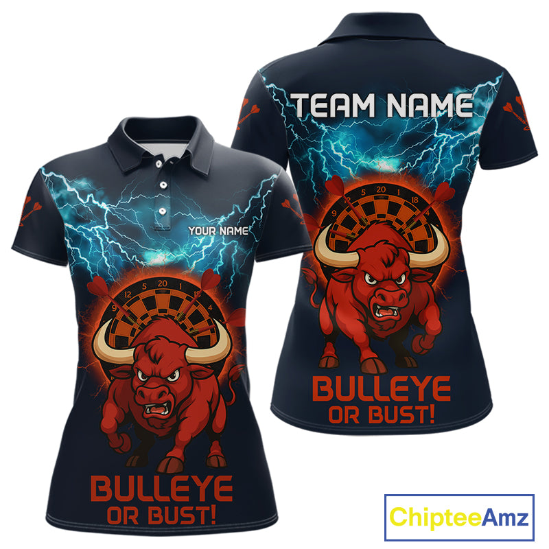 Women's Custom Darts Shirt With Red Angry Bull Lightning Effect And Flame Dartboard NYN0262