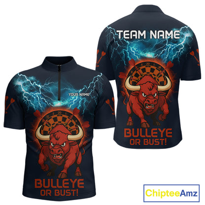 Men's Custom Darts Shirt With Red Angry Bull Lightning Effect And Flame Dartboard NYN0262