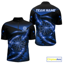 Load image into Gallery viewer, Thunder Blue Dartboard Mens Dart Polo &amp; 1/4-Zip Shirt Custom Name Splatter Dart Jersey For Darters NYN3208