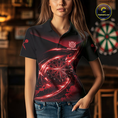 Thunder Red Dartboard Women Dart Polo & 1/4-Zip Shirt Custom Name Splatter Dart Jersey For Darters NYN3209