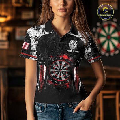 Black, White And Red Splatter Dartboard Women Dart Shirt Custom Grunge US Flag Dart Team Attire NYN3212
