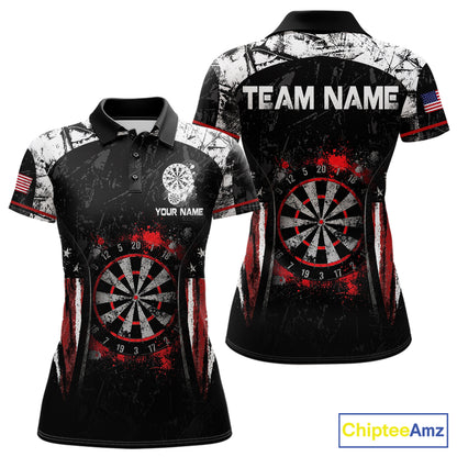 Black, White And Red Splatter Dartboard Women Dart Shirt Custom Grunge US Flag Dart Team Attire NYN3212