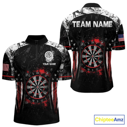 Black, White And Red Splatter Dartboard Men Dart Shirt Custom Grunge US Flag Dart Team Attire NYN3212