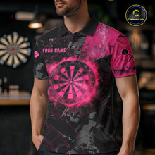 Load image into Gallery viewer, Black And Pink Smoking Dartboard Men Dart Polo 1/4-Zip Shirt Custom Grunge Dart Team Attire NYN3214