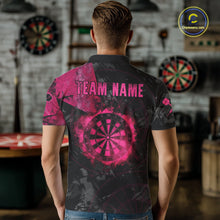 Load image into Gallery viewer, Black And Pink Smoking Dartboard Men Dart Polo 1/4-Zip Shirt Custom Grunge Dart Team Attire NYN3214
