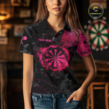 Load image into Gallery viewer, Black And Pink Smoking Dartboard Women Dart Polo 1/4-Zip Shirt Custom Grunge Dart Team Attire NYN3214