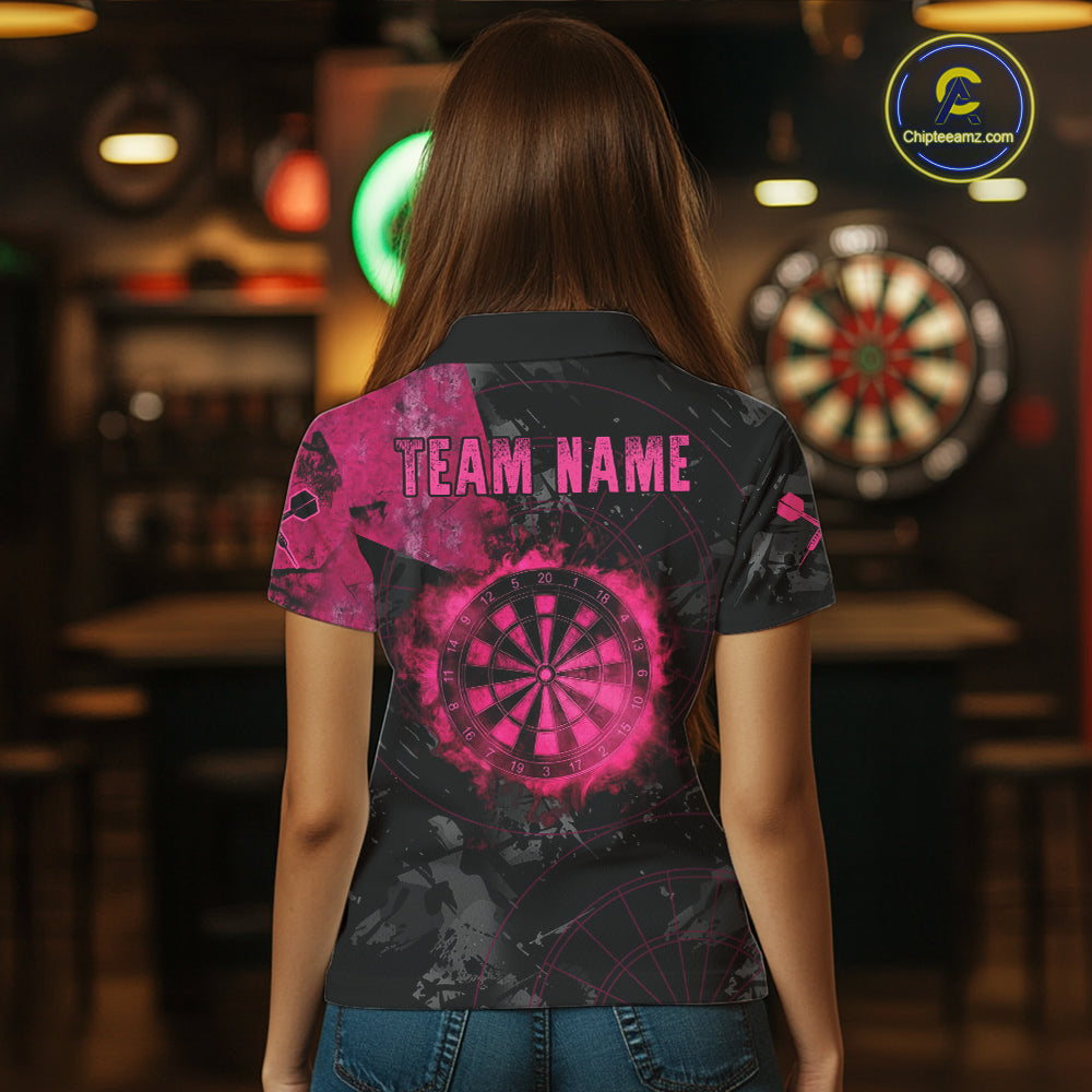 Black And Pink Smoking Dartboard Women Dart Polo 1/4-Zip Shirt Custom Grunge Dart Team Attire NYN3214