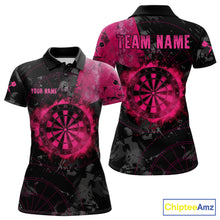 Load image into Gallery viewer, Black And Pink Smoking Dartboard Women Dart Polo 1/4-Zip Shirt Custom Grunge Dart Team Attire NYN3214
