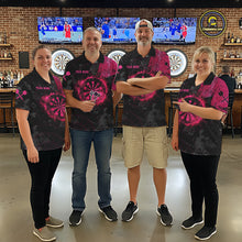 Load image into Gallery viewer, Black And Pink Smoking Dartboard Women Dart Polo 1/4-Zip Shirt Custom Grunge Dart Team Attire NYN3214