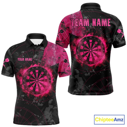 Black And Pink Smoking Dartboard Men Dart Polo 1/4-Zip Shirt Custom Grunge Dart Team Attire NYN3214