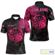 Load image into Gallery viewer, Black And Pink Smoking Dartboard Men Dart Polo 1/4-Zip Shirt Custom Grunge Dart Team Attire NYN3214