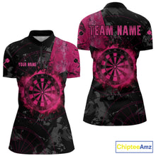 Load image into Gallery viewer, Black And Pink Smoking Dartboard Women Dart Polo 1/4-Zip Shirt Custom Grunge Dart Team Attire NYN3214
