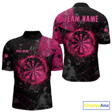 Load image into Gallery viewer, Black And Pink Smoking Dartboard Men Dart Polo 1/4-Zip Shirt Custom Grunge Dart Team Attire NYN3214