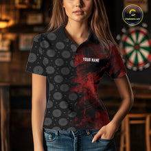 Load image into Gallery viewer, Red Grunge Splatter Women Dart Shirt Personalized Dartboard &amp; Arrow Pattern Dart Team Attire NYN3215