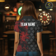 Load image into Gallery viewer, Red Grunge Splatter Women Dart Shirt Personalized Dartboard &amp; Arrow Pattern Dart Team Attire NYN3215