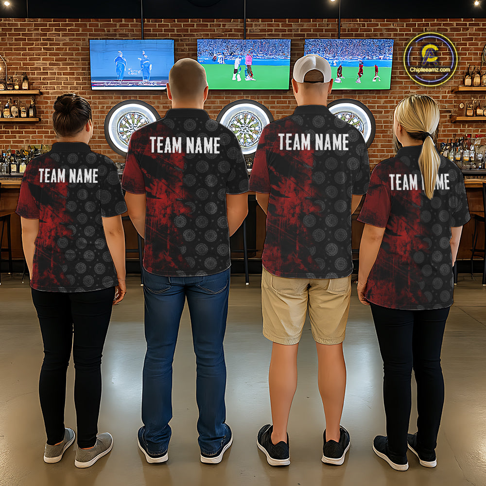 Red Grunge Splatter Men Dart Shirt Personalized Dartboard & Arrow Pattern Dart Team Attire NYN3215
