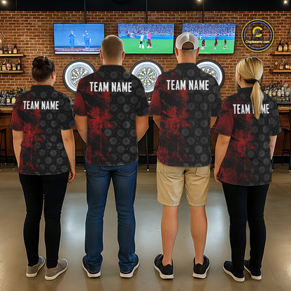 Red Grunge Splatter Men Dart Shirt Personalized Dartboard & Arrow Pattern Dart Team Attire NYN3215