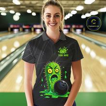 Load image into Gallery viewer, Female model wearing funny green cactus bowling shirt custom bowling team jersey for league bowlers