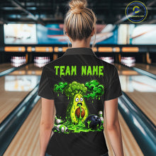 Load image into Gallery viewer, Female model wearing funny avocado bowling shirt custom bowling team jersey for tournament bowlers