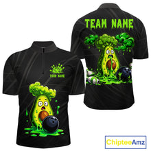 Load image into Gallery viewer, Men's funny avocado bowling quarter zip shirt mockup custom bowling team jersey avocado bowling apparel
