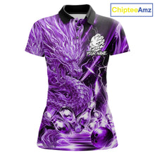 Load image into Gallery viewer, Women's thunder lightning purple dragon bowling polo shirt mockup custom bowling team jersey