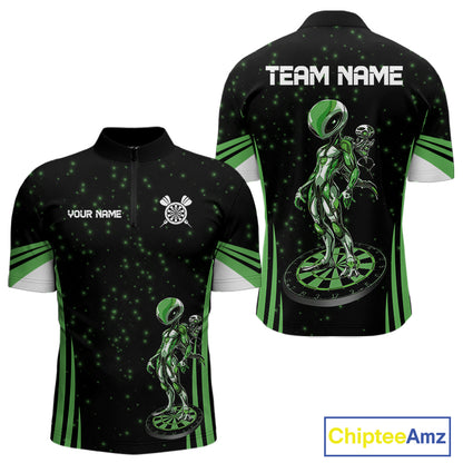 Custom Green Alien Dartboards Dart 1/4-Zip Shirts For Men Outfits Alien Dart Team Jerseys NYN1024