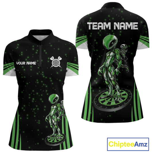 Custom Green Alien Dartboards Dart 1/4-Zip Shirts For Women Outfits Alien Dart Team Jerseys NYN1024