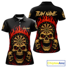 Load image into Gallery viewer, Custom Grunge Horror Skull Fire Flame Dartboard Dart Polo Jerseys For Women Dart Gifts NYN1648