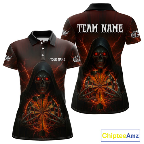Custom Lightning Red Bone Skeleton Dartboard Dart Women Polo Jerseys Dart Shirt Gifts NYN1649