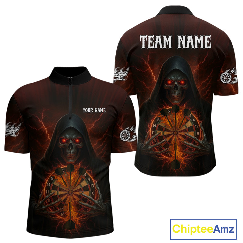 Custom Lightning Red Bone Skeleton Dartboard Dart Men Quarter-Zip Jerseys Dart Shirt Gifts NYN1649