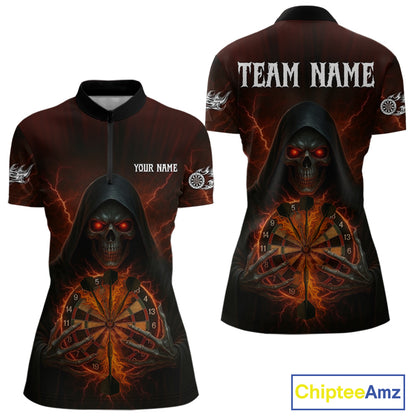 Custom Lightning Red Bone Skeleton Dartboard Dart Women Quarter-Zip Jerseys Dart Shirt Gifts NYN1649