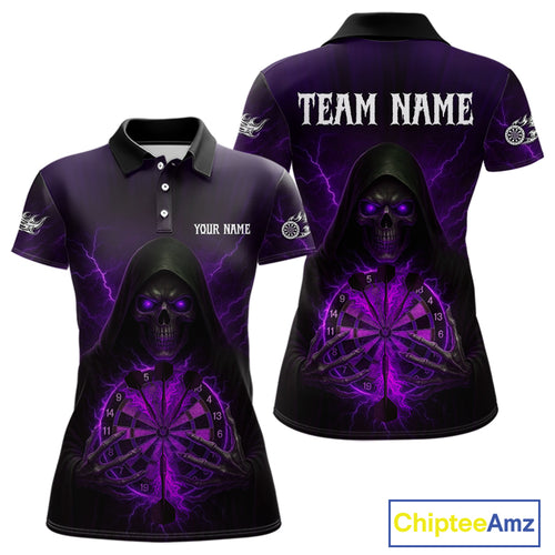 Custom Lightning Purple Bone Skeleton Dartboard Dart Women Polo Jerseys Dart Shirt Gifts NYN1650