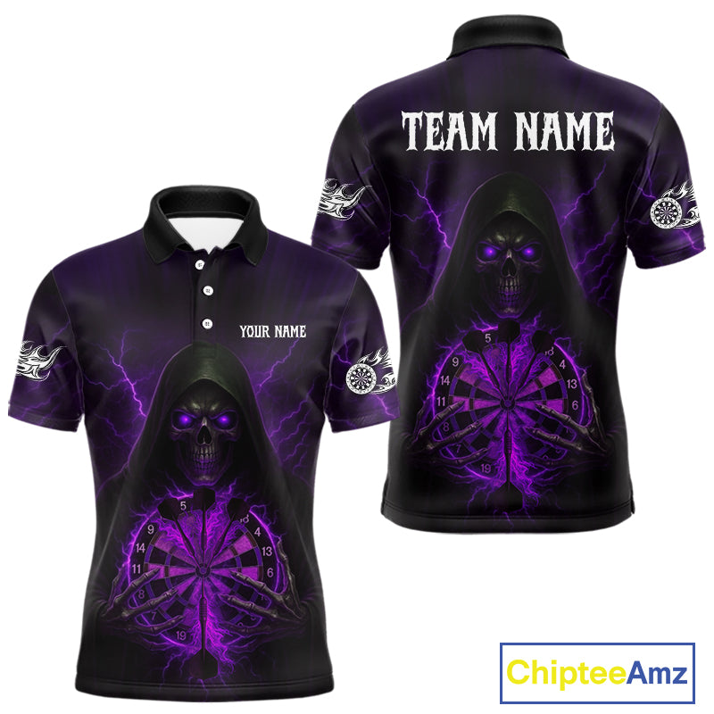 Custom Lightning Purple Bone Skeleton Dartboard Dart Men Polo Jerseys Dart Shirt Gifts NYN1650
