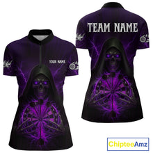 Load image into Gallery viewer, Custom Lightning Purple Bone Skeleton Dartboard Dart Women Quarter-Zip Jerseys Dart Shirt Gifts NYN1650