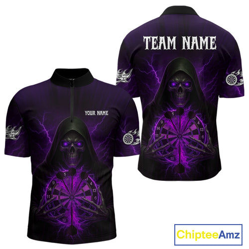 Custom Lightning Purple Bone Skeleton Dartboard Dart Men Quarter-Zip Jerseys Dart Shirt Gifts NYN1650