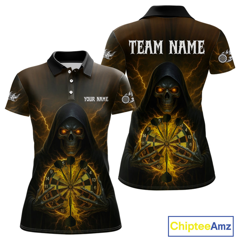Custom Lightning Yellow Bone Skeleton Dartboard Dart Women Polo Jerseys Dart Shirt Gifts NYN1651
