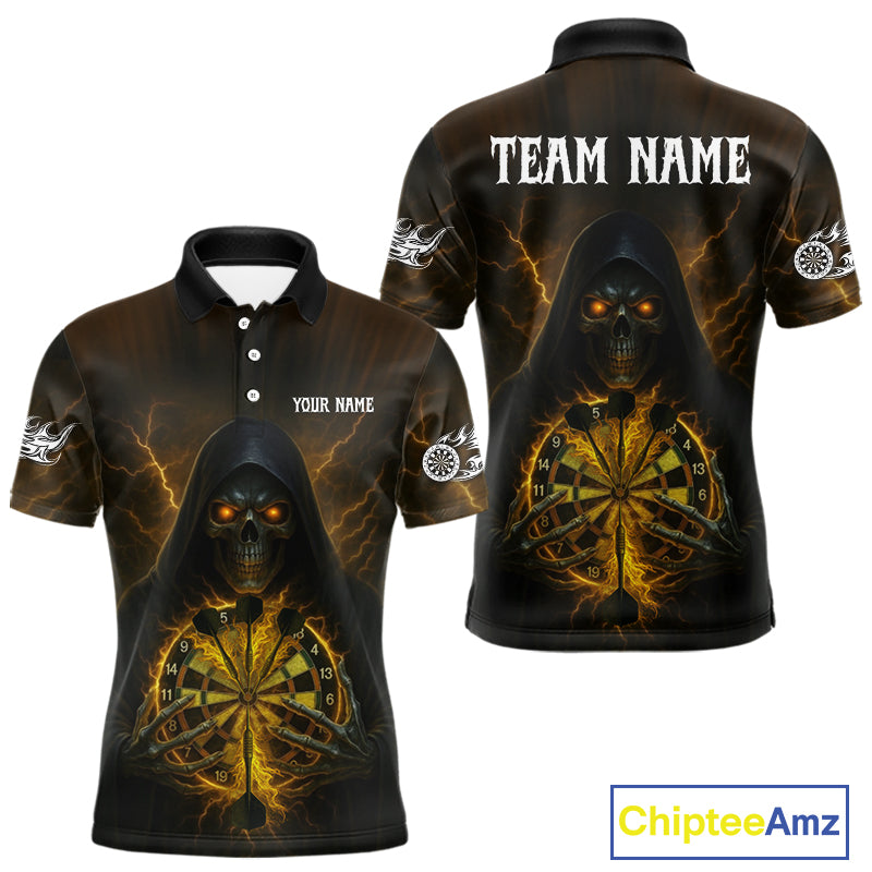 Custom Lightning Yellow Bone Skeleton Dartboard Dart Men Polo Jerseys Dart Shirt Gifts NYN1651