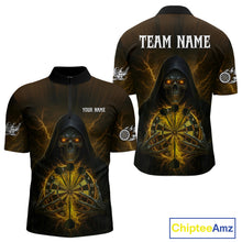 Load image into Gallery viewer, Custom Lightning Yellow Bone Skeleton Dartboard Dart Men Quarter-Zip Jerseys Dart Shirt Gifts NYN1651