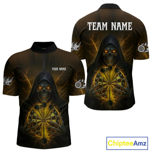 Custom Lightning Yellow Bone Skeleton Dartboard Dart Men Quarter-Zip Jerseys Dart Shirt Gifts NYN1651