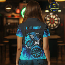 Load image into Gallery viewer, Custom Blue Flames Dartboard Horror Grim Reaper Dart Women Polo Jerseys Outfits Dart Shirt NYN1658