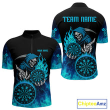 Load image into Gallery viewer, Custom Blue Flames Dartboard Horror Grim Reaper Dart Men Quarter-Zip Jerseys Outfits Dart Shirt NYN1658