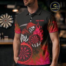 Load image into Gallery viewer, Custom Red Flames Dartboard Horror Grim Reaper Dart Men Polo Jerseys Outfits Dart Shirt NYN1659
