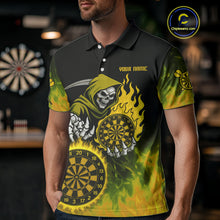 Load image into Gallery viewer, Custom Yellow Flames Dartboard Horror Grim Reaper Dart Men Polo Jerseys Outfits Dart Shirt NYN1660