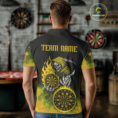 Custom Yellow Flames Dartboard Horror Grim Reaper Dart Men Polo Jerseys Outfits Dart Shirt NYN1660